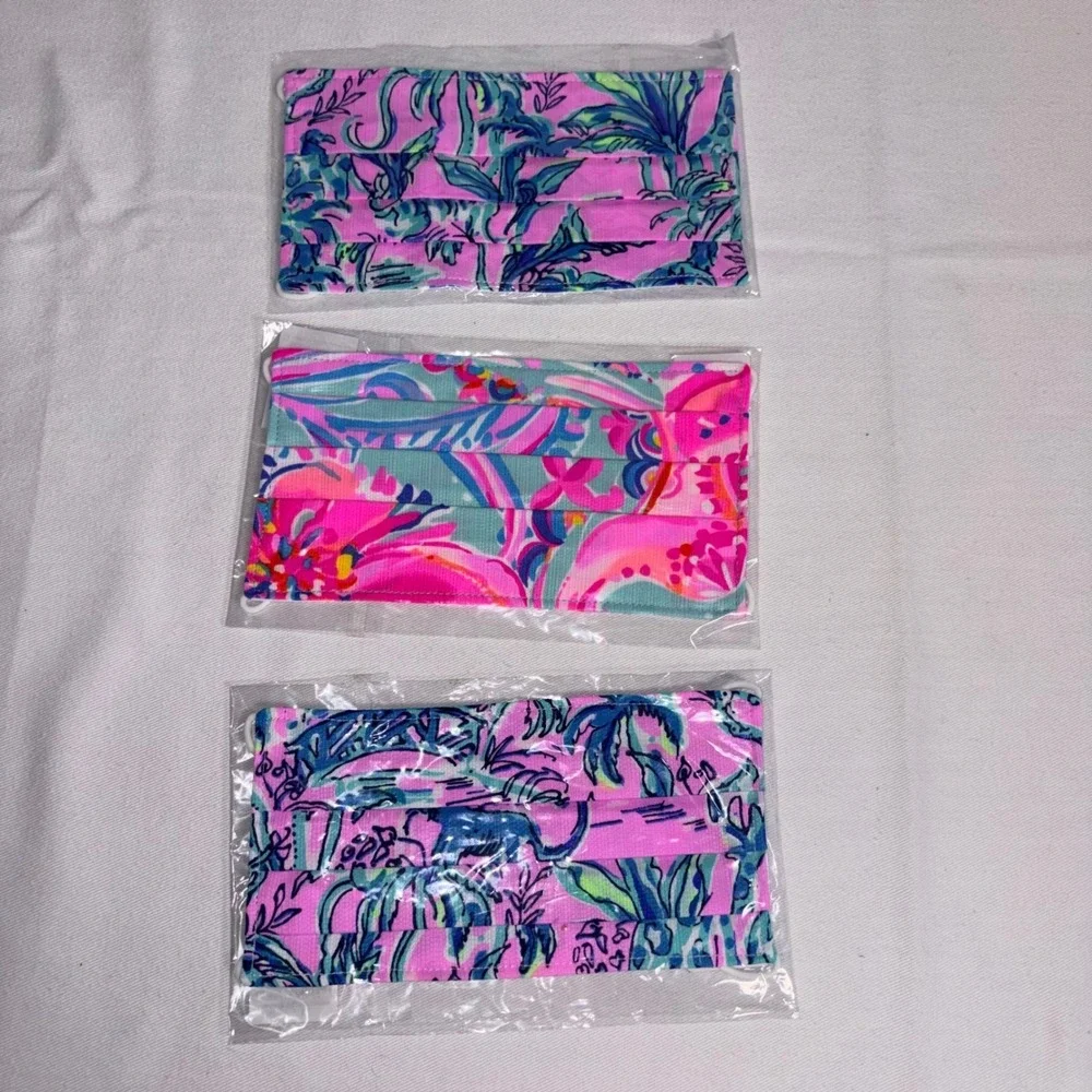 Lilly Pulitzer Face Mask Set 3 pack OS Multi New Floral Tropical Pleated Mask